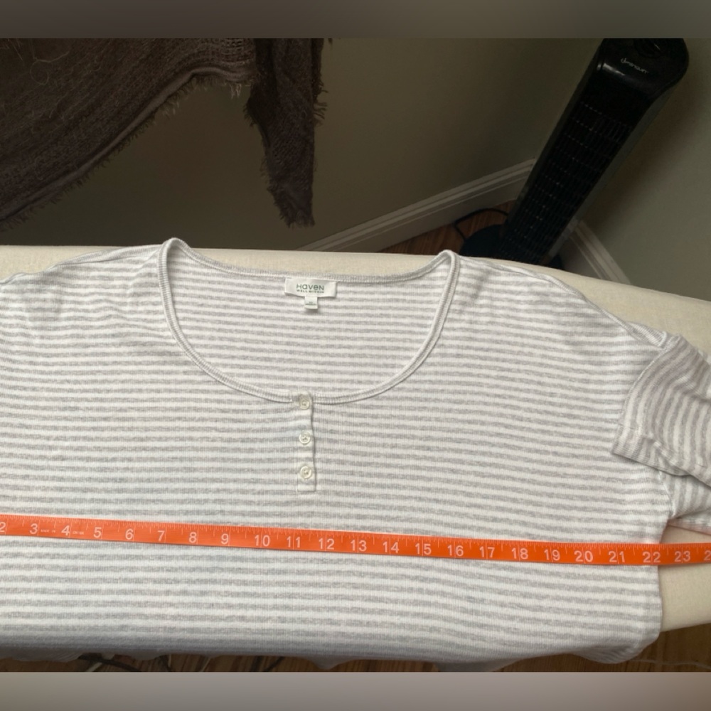 HAVEN WELL WITHIN XL TALBOTS Rib Knit Cotton Henley Top Striped - Picture 6 of 9